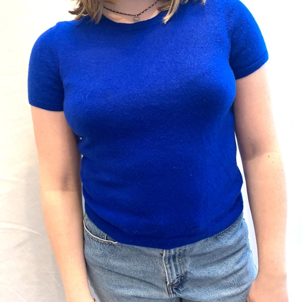 Blue 100% Cashmere  Short Sleeve